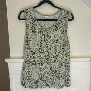 Cabi 257 Black and Green Faux Wrap Keyhole Blouse size Medium